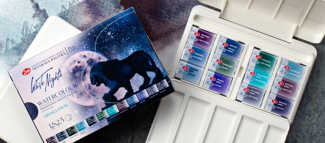 Set d’aquarelle granulée 12 couleurs en boxe plastique White Nights