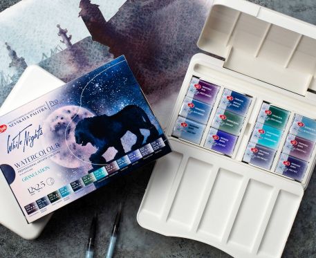 Set d’aquarelle granulée 12 couleurs en boxe plastique White Nights